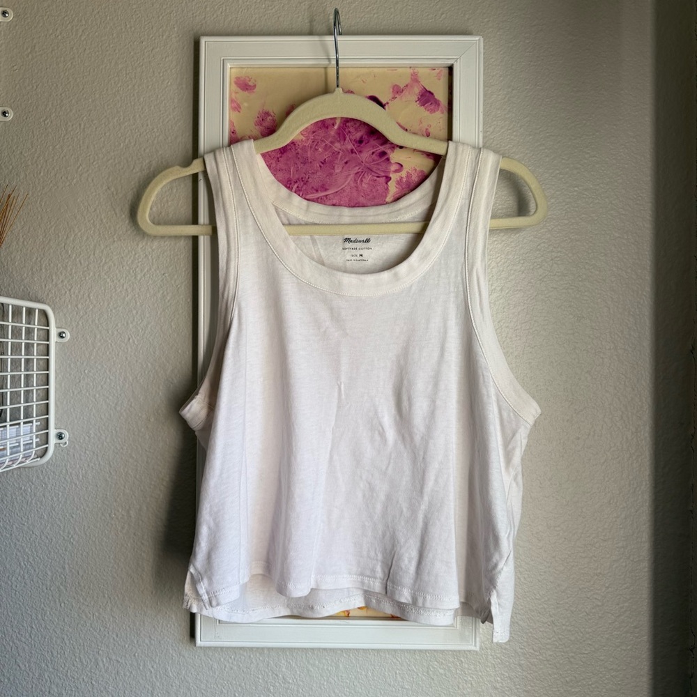 Madewell White Softfade Cropped Scoop Cotton Tank M